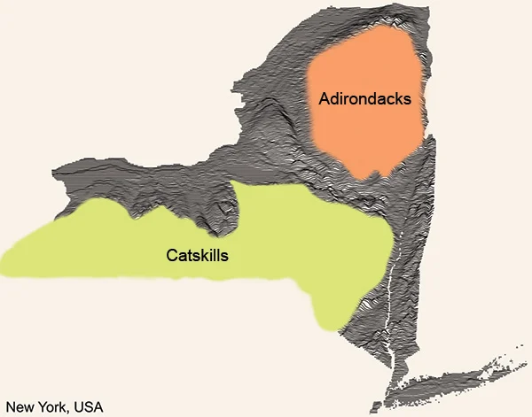 Planning a NY Winter Getaway - Map of NY with Catskills and Adirondacks